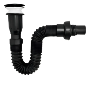 Desagüe Push Y Sifón Flexible Lavamanos Negro Mate
